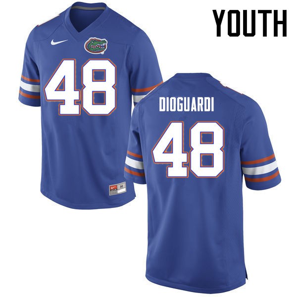 Florida Gators Youth #48 Brett DioGuardi College Football Jerseys Blue